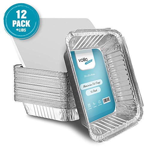 Grandes barquettes jetables en aluminium pour la cuisson au four, plateaux de cuisson, congélation et le stockage de 9 pouces x 9 pouces avec couvercles (Lot de 12)