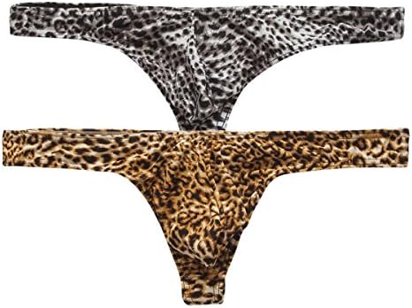 Men's G-Strings Thongs Underwear Sexy Leopard Print Briefs Pack of 3
