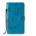 Produktbild Huawei Nova Plus Hülle, SpiritSun Ledertasche Schutzhülle für Huawei Nova Plus Folio PU Leder Tasche Case Cover Bookstyle mit Standfunktion und Kredit Kartenfächer (Schmetterling und Blume, Blau)
