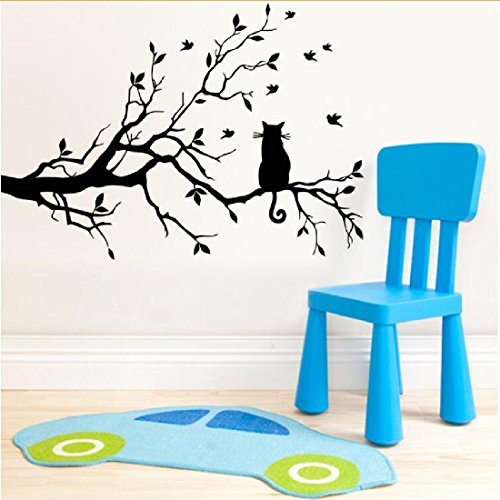Tapete Schwarz Katze Ast Wand Aufkleber Aufkleber Home Dekoration wiederablösbar Wandbild DIY Decor - 3