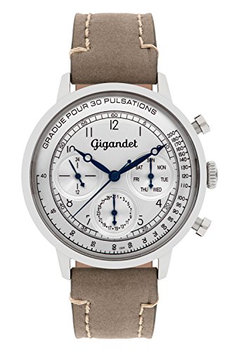 Gigandet Quarz Herren-Armbanduhr Pulsation Multifunktion Uhr Datum Analog Lederarmband Grau Silber G45-002 Gigandet Quarz Herren-Armbanduhr Pulsation Multifunktion Uhr Datum Analog Lederarmband Grau Silber G45-002