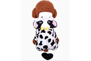 Proumhang Autumn/Winter Dog Cat Pet Outfit Cartoon Animal Style Coral Velvet Clothes Warm Costume Pet Birthday Party For Dog Cat Puppy Gift Cow S