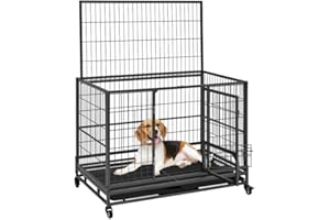 Soberine Gabbia per Cani Pieghevole Ruote 2 Vassoi Sportello in Metallo Tetto Apribile 106 x 65 x 81 cm Nero