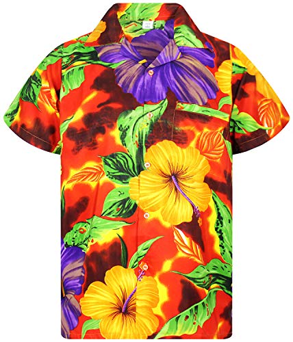 V.H.O. Funky Camisa Hawaiana, BigFlower, Orange, S