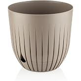 &Ccedil;izgi Saksı Plastik Delikli Tabaklı &Ccedil;i&ccedil;ek Saksısı (1 Adet, Kahverengi, 5 Litre)