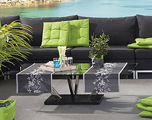 Stilvoller OUTDOOR – Tischläufer “ AMAZING “ in lindgrün / grün / coffee – Größe 40×150 – der perfekte Tischläufer für drinnen und draußen – geeignet für Haus, Terrasse, Balkon und Garten – ABWASCHBAR – WIND- und WETTERFEST – UV-BESTÄNDIG – RUTSCHFEST – geprüft nach Öko – Tex Standard 100 – MADE in GERMANY – auch in weiteren Farben erhältlich – aus dem KAMACA-SHOP - 3