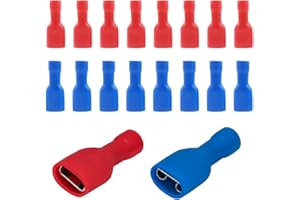 CATOR 100 cosses electriques a sertir bornes de câble femelles à déconnexion rapide entièrement isolées en vinyle 6,3 x 0,8 mm pour 1,5-2,5 mm² (16-14 AWG) Bleu, pour 0,5-1,5 mm² (22-16 AWG) Rouge