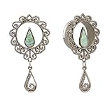 KUBOOZ Ear Piercings Plugs Tunnels Jewelry Dangle Opal Center Plateado...