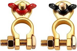 Crozgan 1 Pair Battery Terminals Clamps,12V/24V Solid Brass Connectors with Wing Nut and Colour Coded for Car Truck Marine RV
