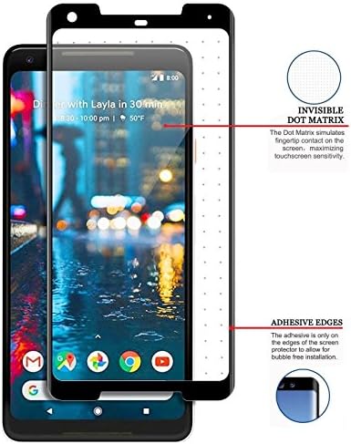 GOOGLE PIXEL 2 XL Screen Protector, Ragetorc [Sides Coverage - Not Curved] **Easy-Install Kit** Tempered Glass Screen Protector Film for Google Pixel 2 XL with DOT MATRIX (Black)
