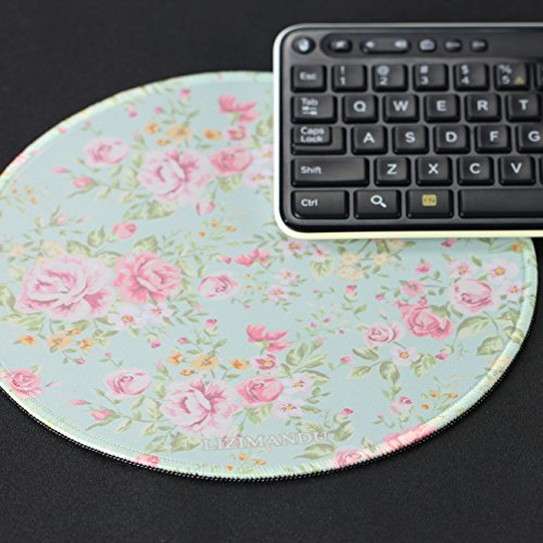 Gaming Mauspad(250 x 250 x 3 mm) ,Lizimandu Silent Designer Runde Round Mousemat /Standard Size mit Anti-Rutsch-Leder-Runde Double Sided Durchmesser 25 cm für alle gängigen Mouse-Typen(Blauer Hintergrund Rose/Blue Background Rose) - 6