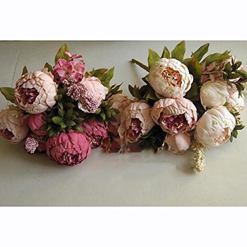 HuaYang Schön Künstlich Blumen Pfingstrosen Künstliche Blume Blumenstrauß Für Hochzeit Party Fest Haus Büro Bar Dekor (Rosa) - 3