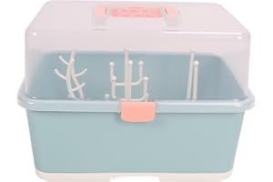KEENSO Organizer per Scatola di Immagazzinaggio per Stendino per Biberon con Coperchio Antipolvere per la Casa del Bambino (Verde oliva)