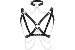Zookey Cadena gótica para el cuerpo, de piel, color negro, cadena de cintura, punk, discoteca, rave, pecho, cinturón, joyería para mujeres y niñas, Negro, M