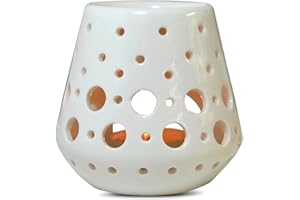 ‎ZEN ARÔME Parfumbrenner Fondant Duftwachs - Diffusor für Öl und Duftstoffe - Kerzenhalter Windlicht Aromatherapie aus Keramik mit Lichtprojektion - H 9 cm Loob Weiß - Zen'Arôme