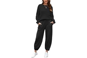 amropi Conjunto Punto de Mujer 2 Piezas Suéter Jersey de Manga Larga y Pantalon Jogging Chándal