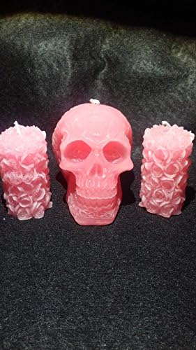 Rose Pink Skull &amp; Rose Candle Set