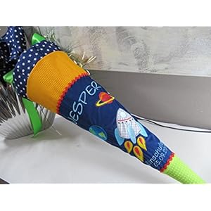 #3 Rakete Weltall Erde Astronaut Schultüte Stoff + Papprohling + als Kissen verwendbar