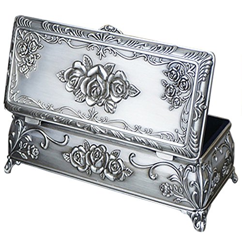 Preisvergleich Produktbild Unendlich U Rechteck Schmuckkasten Rose Gravur Metalllegierung Schmuckkästchen Schmuckkoffer Schmuckbox für Damen / Mädchen