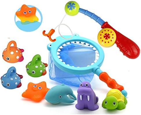 dOvOb Bath Toy, Fishing Game with Net and Rod and Cute Fish 7 Pieces Set - As Gifts for Kids Boys or Girls (Color May Vary)