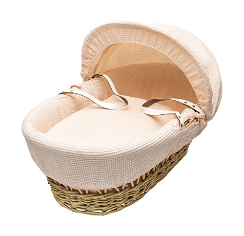 Kinder Valley Wicker Moses Basket (Pink Waffle Natural)
