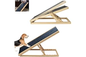 QIMU Pet Puppy Ramp - Adjustable Height Non-Slip Carpet Stair-Solid Wooden Ramp For Sofa & Bed (S 35 * 70cm)