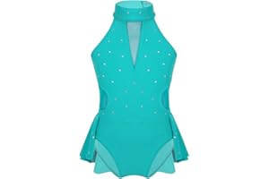 Freebily Vestito Pattinaggio Artistico Bambina con Strass Schiena Scoperta Body da Ginnastica Artistica Scintillante Tutu Ballerina Danza Classica Balletto Dancewear