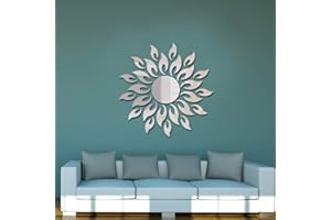 LZYMSZ 3D Lustro Słonecznik Naklejki Ścienne Okrągłe Akrylowe Do Sypialni Telewizor Tło Naklejki Ścienne Pokój Ślubny Wejście Dekoracja Domu (Srebrny)