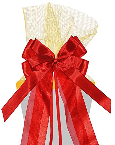 große Schleife für Schultüten - " rot " - 17 cm breit u. 31 cm lang - mit edlen Satin Bändern - für Geschenke und Zuckertüten - Geschenkband / Geschenkschleife - Schleifenband Stoff -Geschenkbänder - Kinder & Erwachsene - Mädchen / Jungen - groß