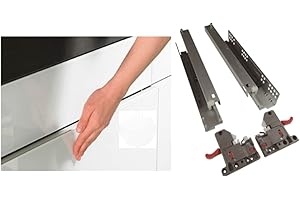 AZERO Juego guía corredera para cajones de cocina, armario muebles,sistema push - open, carriles extracción total, rieles rodamientos para 50 kg de peso push to open