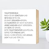 Toiletten-Regeln - einzigartiges Holzbild 15x15x2cm zum Hinstellen und Aufhängen, echter Fotodruck mit Spruch auf Holz - schwarz-weißes Wand-Bild Aufsteller Holz-Schild Wandschild Holzdeko zur Dekoration im Büro und Zuhause oder als Geschenk Mitbringsel Geschenkidee zum Geburtstag Hochzeit Umzug Einzug Vatertag für Freundin Mutter Schwester Familie ... Poster Kunst-Druck Home Deko - lustige witzige WC Klo-Ordnung
