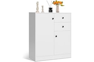 GIANTEX Credenza da Cucina con 2 ante e 2 Cassetti, Mobile Cucina, Credenza Soggiorno Moderna, Sala da Pranzo, 72x34x85,5cm, Bianco