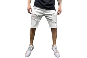 Beokeuioe Pantaloni corti da uomo in denim elasticizzato washed Destroyed Regular Fit, con tasche in cotone, per il tempo libero, da uomo, stile vintage