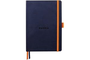 RHODIA 117808C - Carnet Souple Goalbook Bleu Nuit - A5 14,8 x 21 cm - Pointillés Dot - 240 pages - Papier Clairefontaine Ivoire 90 g/m² - 2 Rubans, Fermeture Élastique - Simili Cuir