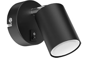 ledscom.de Spot mural WAIKA, à une flamme, avec interrupteur, GU10, noir mat, incl. ampoule LED GU10 630lm, blanc chaud