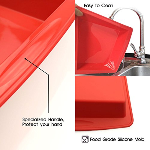 Silivo Kuchenformen Tablett, Silikon Kuchen Backformen Quadratische Backformen Dosen Set f¨¹r Kuchen, Brot, Torte, Pfannkuchen, Pizza (rot) - 3