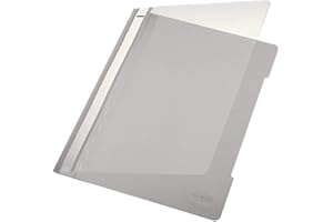 LEITZ 41910085 - Dossiers PVC mecanismo plástico con tarjetero (caja 25 ud.) DIN A4 color gris, 85 hefter standard, a4, langes beschriftungsfeld, pvc