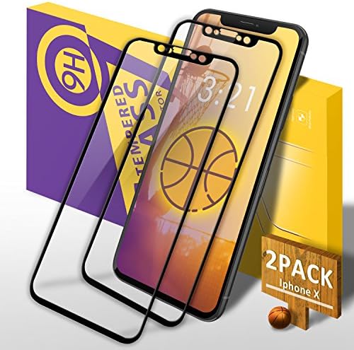 Dahuang iPhone X Screen Protector, [2 Pack] iPhone X Full Coverage HD Crystal Clear Tempered Glass Screen Protector, 9H Hardness, 3D Touch Compatible and Anti-Scratch Protective Film Guard Cover - Black