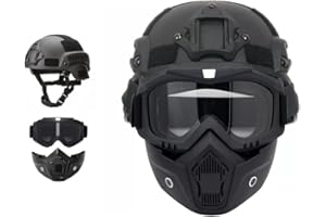 LEJUNJIE Casque Tactique Mich avec Masque Facial détachable et Lunettes de Protection pour l'airsoft, Le Paintball et la Chasse - Parfait pour Les activités de Plein air