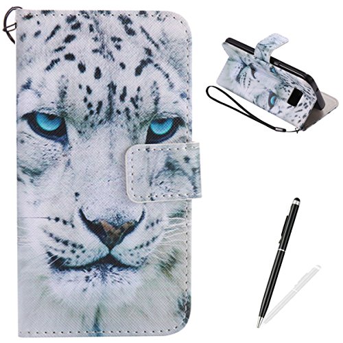 Feeltech Samsung Galaxy S7 Hülle PU-Leder und Brieftasche Bunte Muster Fall mit Magnetverschluss, Hybrid-Kickstand mit Stand-Funktion, schlagen Sie schützende weiche TPU Stoßstangenabdeckung und Kreditkartenhalter für Samsung Galaxy S7 Handgelenk Bügel-Buch-Art-Geldbeutel-Tasche mit 2 In 1 Berühren Sie Stift - White leopard