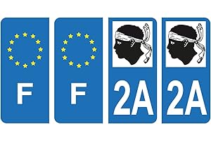 HADEXIA Lot 4 Autocollants Plaque immatriculation département 2A Corse-du-sud Corse & F France Europe