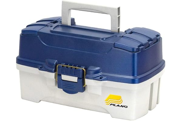 Plano 2-fack tackelbox med dubbel toppåtkomst, blå metallisk/benvit, premium tackelförvaring, en storlek