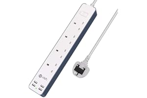 4 Way Extension Lead, Te-Rich Multi Plug Power Strip with 4 USB Slots(3.4A), Mains Switched Socket Extender for Desk Home Office Travel, Wall Mounted, 1.6 Metre Extension Cord, No Surge, 3120W/13Amp