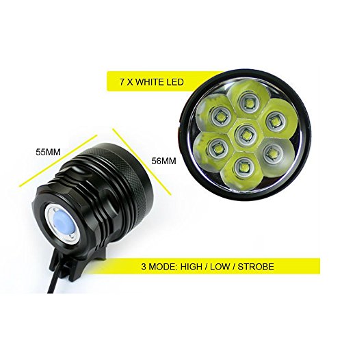 [Updated Version] Sunmoch 9000 Lumen T6 CREE Fahrradlampe Set 3 Modi mit 8800 mha Lithiumbatterie 7X CREE T6 Stirnlampe für Klettern, Radahren und Nachtsport draussen,Schwarz - 7