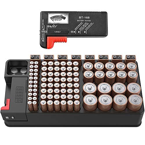 Batteries Storage box,Battery storage organizer case holds 110 Different Size Batteries for AAA,AA,9V,Flat Batteries,C and D size with Removable Battery Tester (N)