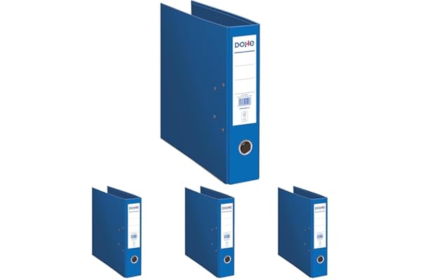 DOHE - Archivador 2 Anillas ECOLÓGICO - Capacidad 520 Hojas, Tamaño Folio 29x35 cm, Lomo 7 cm con Tarjetero, Apertura fácil de Palanca, Material de Oficina - Azul (Paquete de 4)