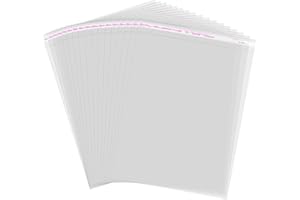 QIEERXI A3 Cellophane Bags Pack of 100, 12 x 17 Inch Clear Cellophane Sweet Cookie Bags, Food Safe, Seal Clear Self-Adhesive OPP Display Sealable Bags for Cookies, Sweets, Envelopes, Gifts, Cards, Pictures