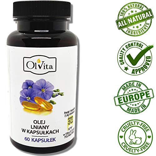 Ol'Vita: Capsule di olio di semi di lino vergine - olio di lino pressato a freddo - puro grezzo naturale 1000 mg 60 pezzi