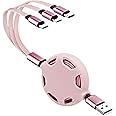 KASTWAVE Multi 3 in 1 Universal Retractable USB Charging Cable, 3.3 Ft/1M, 2A (IP+Type-C+Micro-USB) - Pink