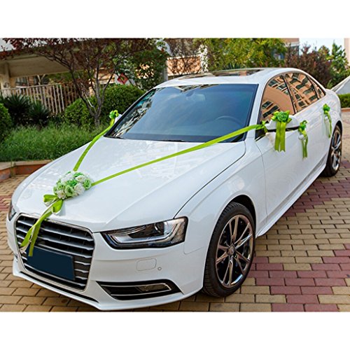 MagiDeal Hochzeit Auto Dekoration Kits 5 Meter Bänder & 6 Große Antennenschleifen – Grün, 25 cm - 4